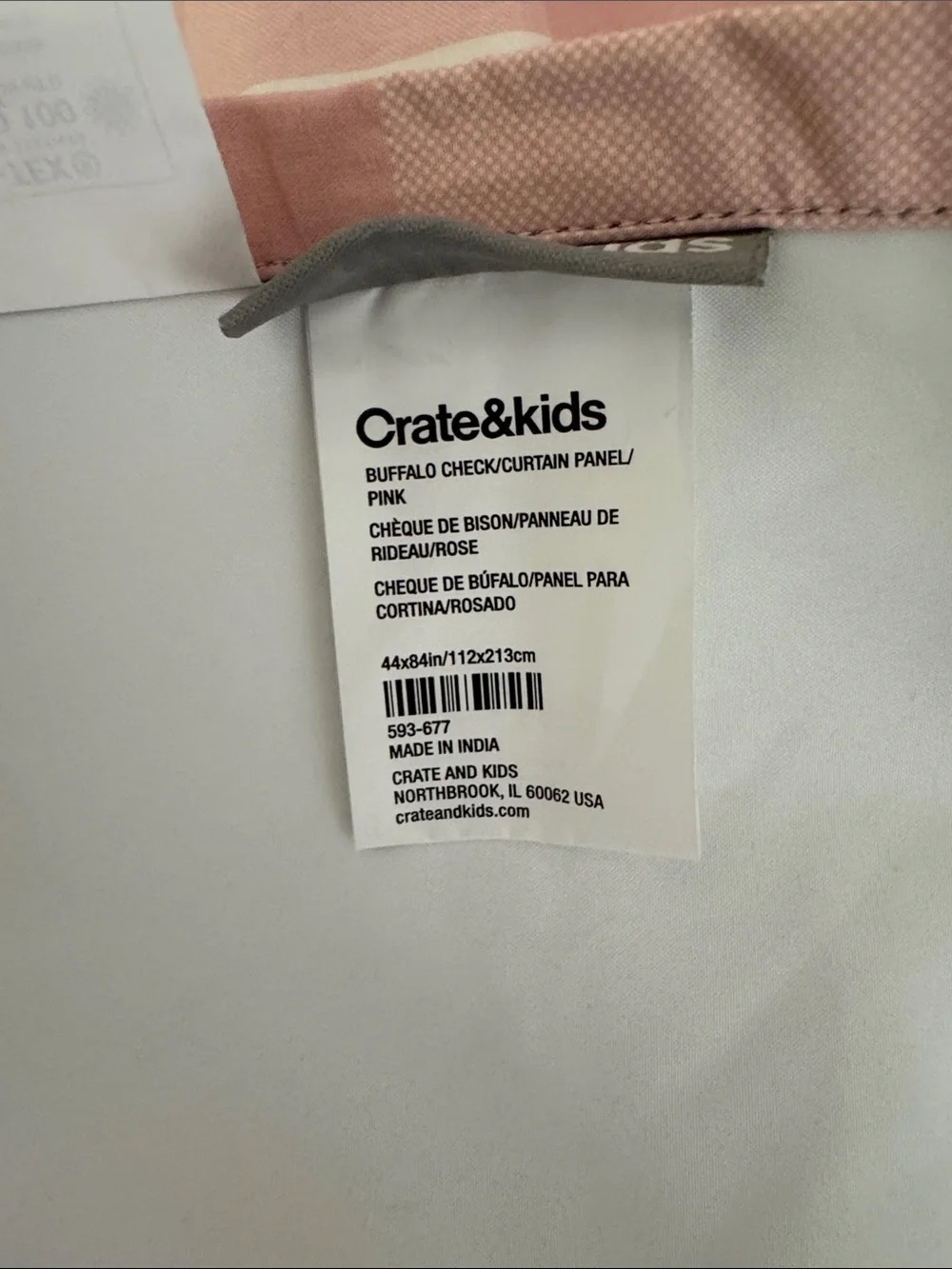 Crate&Barrel Pink and Cream Buffalo-Check Curtain Panels